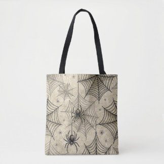 Vintage Spiders and Webs Halloween Pattern Tote Bag