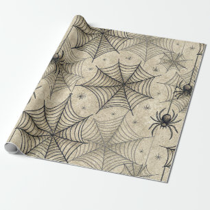 Vintage Spiders and Webs Halloween Pattern Wrapping Paper