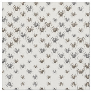 Vintage Spiders Creepy White Grey Funny Pattern Fabric
