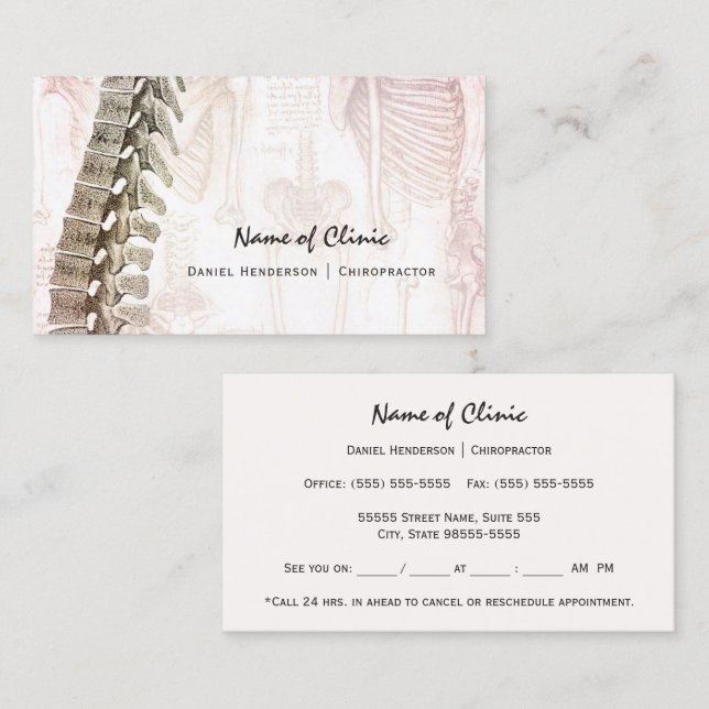 Vintage Spine Chiropractor Appointment Reminder Card (Front/Back)