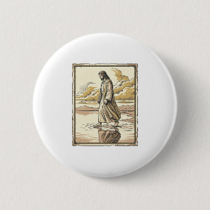 Vintage Spiritual Water Walk Engraving 6 Cm Round Badge