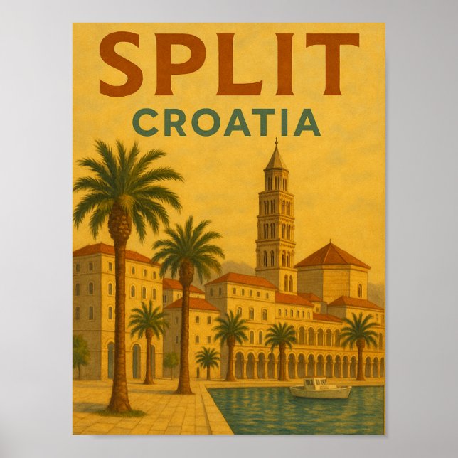 Vintage Split Croatia Dalmatia Travel Poster (Front)