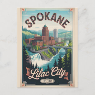 Vintage Spokane Washington Retro Travel Poster Holiday Postcard