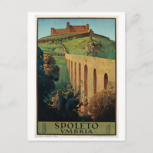 Vintage Spoleto Umbria 1920s Italian travel ad Postcard (Front)