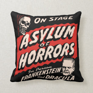 Vintage Spook Show Poster Art - Asylum of Horror Cushion