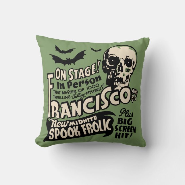 Vintage Spook Show Poster Art - Francisco Cushion (Front)