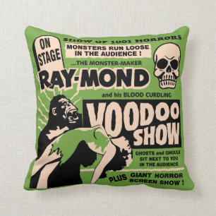 Vintage Spook Show Poster Art - Voodoo Skull ! Cushion