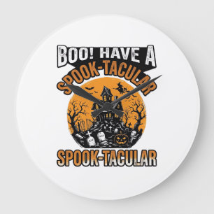 Vintage Spook-Tacular Halloween Haunted House Shir Large Clock