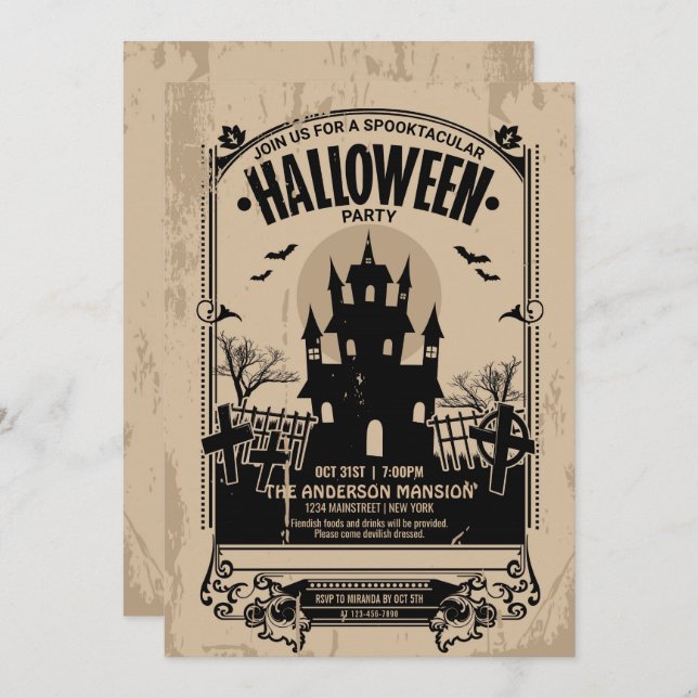 Vintage Spooktacular Haunted House Halloween Party Invitation (Front/Back)