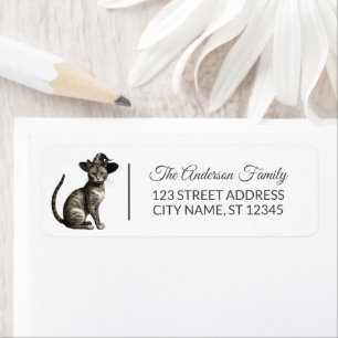 Vintage Spooky cat wearing witch's hat Halloween  