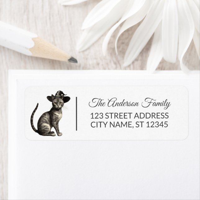 Vintage Spooky cat wearing witch's hat Halloween   (Insitu)