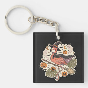 Vintage Spooky Flamingo Halloween Design Key Ring