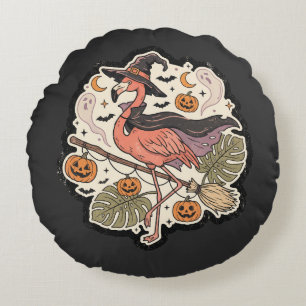 Vintage Spooky Flamingo Halloween Design Round Cushion