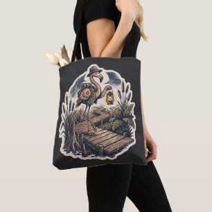 Vintage Spooky Flamingo Swamp Explorer Halloween Tote Bag