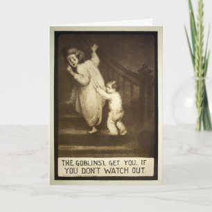Vintage Spooky Goblins Warning Halloween Card