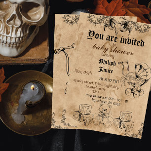 vintage spooky, halloween baby shower invitation