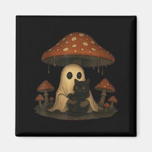 Vintage Spooky Halloween Ghost And Black Cat Magnet