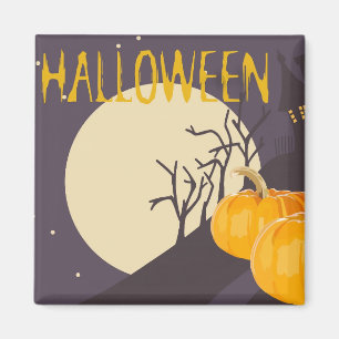 Vintage Spooky Halloween Moon and Pumpkin at Night Magnet