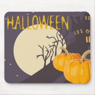 Vintage Spooky Halloween Moon and Pumpkin at Night Mouse Mat