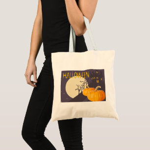 Vintage Spooky Halloween Moon and Pumpkin at Night Tote Bag