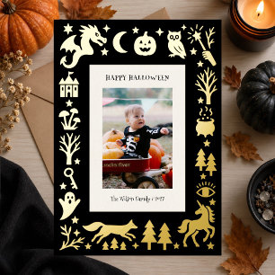 Vintage Spooky Halloween Photo Foil Holiday Card