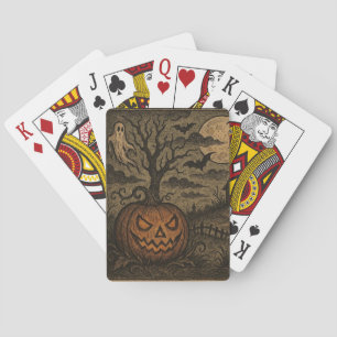 Vintage, spooky Halloween pumpkin/ghost Playing Cards