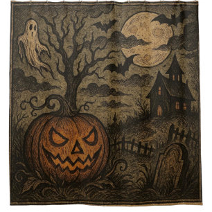 Vintage, spooky Halloween pumpkin/ghost Shower Curtain