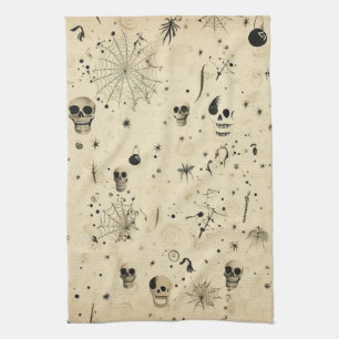 Vintage Spooky Halloween Seamless Pattern Tea Towel