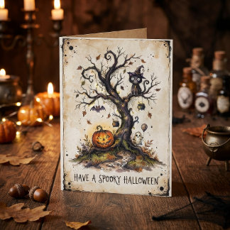 Vintage Spooky Halloween Tree Card