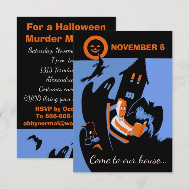 Vintage Spooky Mystery Party Custom Text Invitation (Front/Back)
