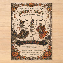 Vintage Spooky Night Dancing Skeletons Halloween
