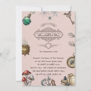 Vintage Spooky Pink Dark Academia Halloween Invitation
