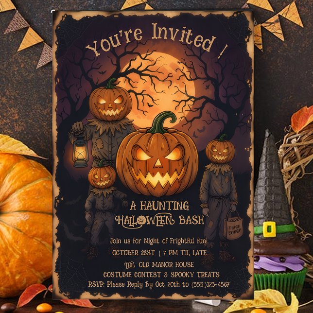 Vintage Spooky Pumpkin Head Halloween Bash Invitat Invitation (Creator Uploaded)
