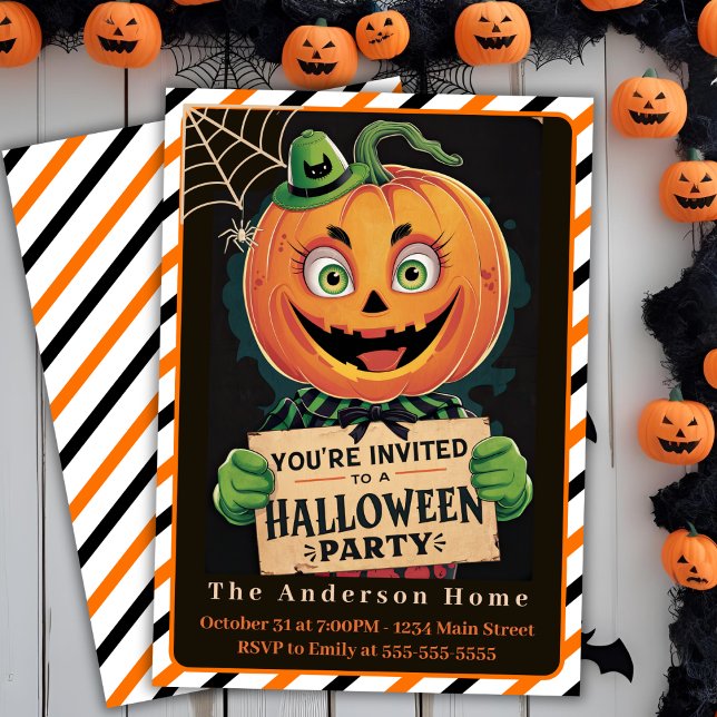 Vintage Spooky Pumpkin Man Halloween Party Invitation (Vintage Spooky Pumpkin Man Halloween Party Invitation)