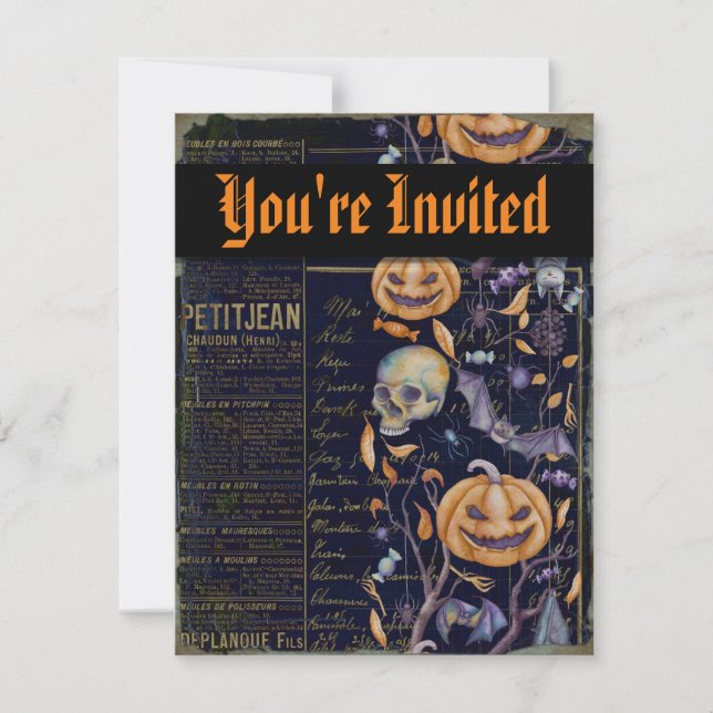 Vintage Spooky Pumpkins Halloween Party Invitation (Front)