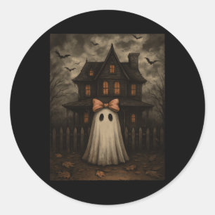 Vintage Spooky Scary Ghost Haunted House Midnight Classic Round Sticker