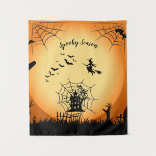 Vintage Spooky Season Haunted House Halloween Back Tapestry