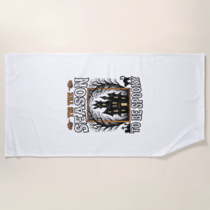 Vintage Spooky Season Haunted House Halloween Desi Beach Towel