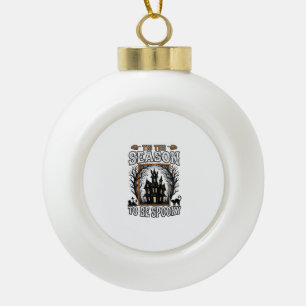 Vintage Spooky Season Haunted House Halloween Desi Ceramic Ball Christmas Ornament