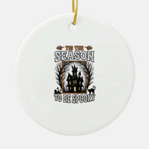Vintage Spooky Season Haunted House Halloween Desi Ceramic Tree Decoration