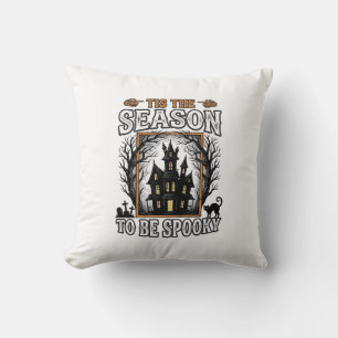 Vintage Spooky Season Haunted House Halloween Desi Cushion