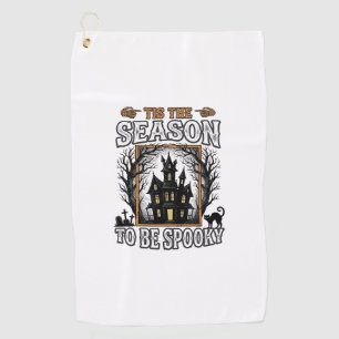 Vintage Spooky Season Haunted House Halloween Desi Golf Towel