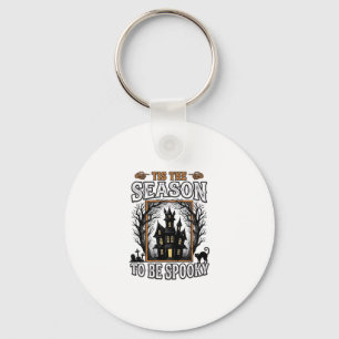 Vintage Spooky Season Haunted House Halloween Desi Key Ring