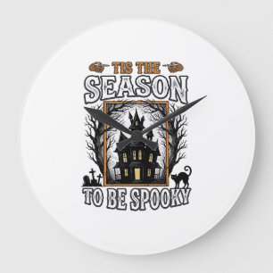 Vintage Spooky Season Haunted House Halloween Desi Large Clock