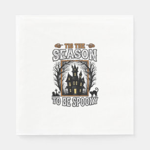 Vintage Spooky Season Haunted House Halloween Desi Napkin
