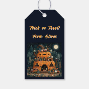 Vintage Spooky Season Pumpkin House Halloween Gift Tags