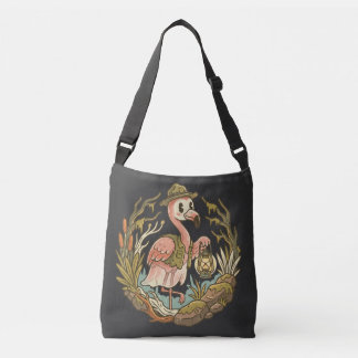 Vintage Spooky Swamp Flamingo Design Crossbody Bag