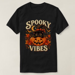 Vintage Spooky Vibes Black Cat and Pumpkin T-Shirt