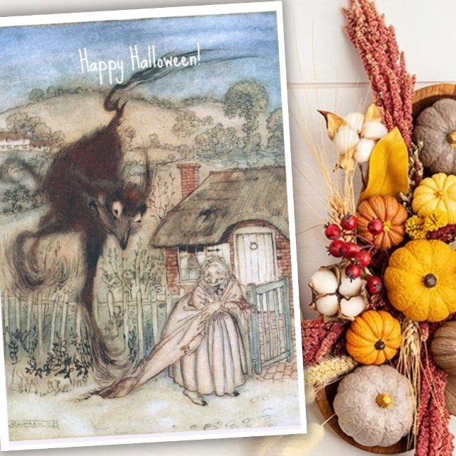 Vintage Spooky Witch and Black Cat Arthur Rackham Card (Creator Uploaded)