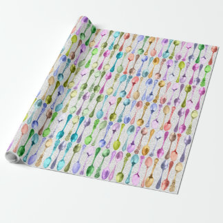 Vintage Spoons in Rainbow Colours on Lace Wrapping Paper